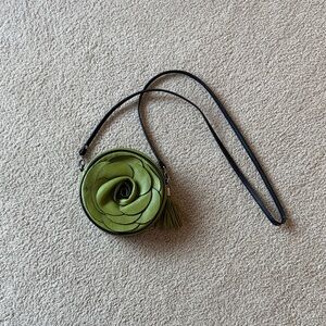 Green Floral Leather Crossbody Bag